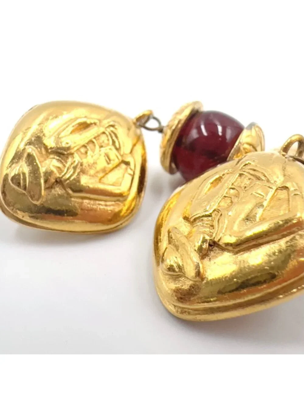 Chanel Gripoix Mademoiselle Gold Plated Red Earrings